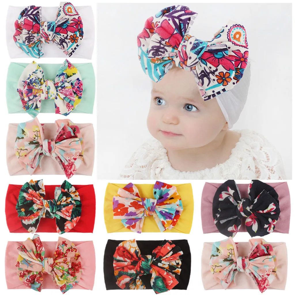 15720 Infantil Bebê Nylon Flor Bowknot Headband Kids Elastic Hair Band Crianças Florais Nó Soft Headwear Hairbands