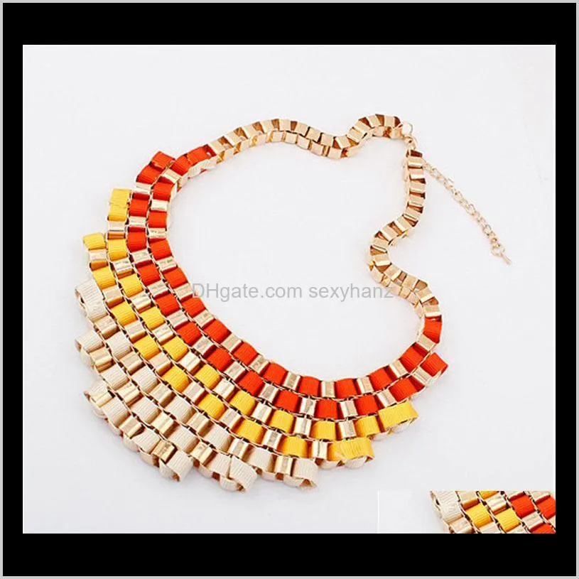 personalized jewelry women bib collar choker necklaces with fine coloured ribbon retro metal exaggerated short necklace