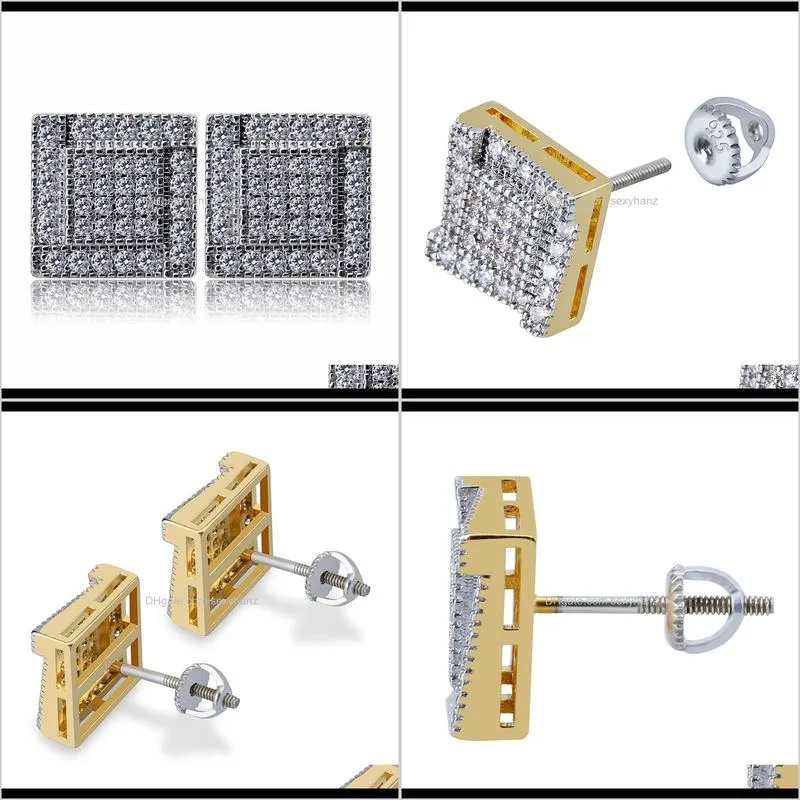european and american personality square ladder hip-hop stud full of zircons double colored men`s earrings