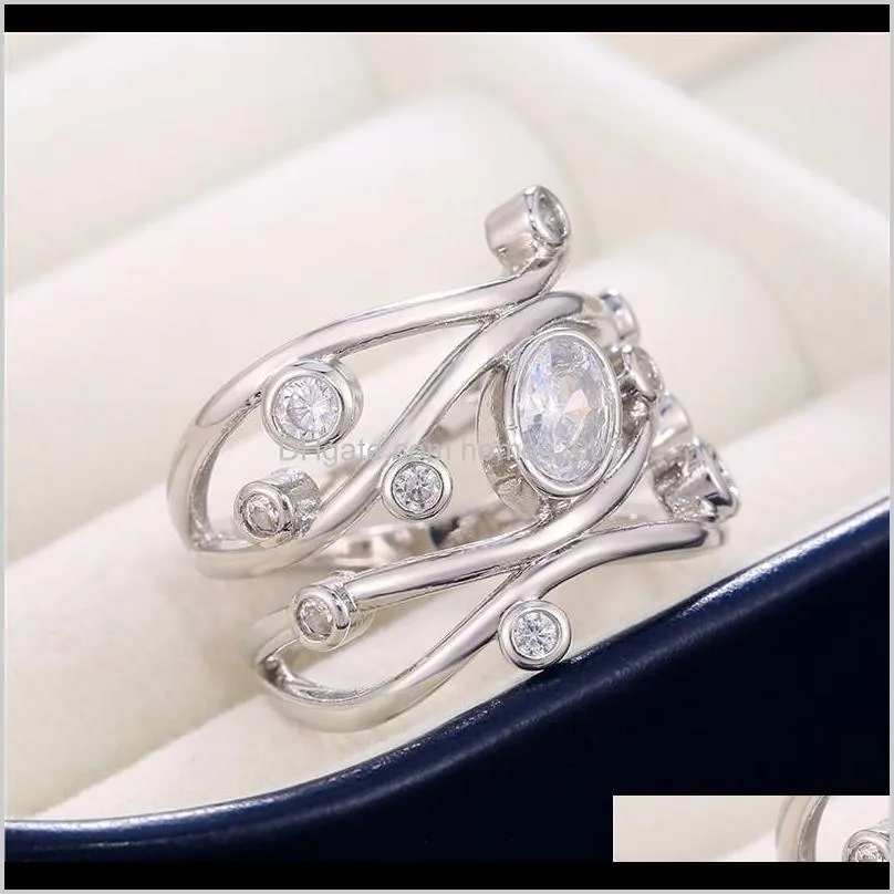 female big crystal round engagement ring cute curve zircon stone vintage luxury wedding rings for women