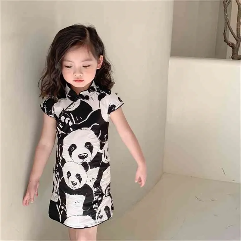 Sommerankunft Mädchen Mode Panda Kleid Kinder koreanische Design Kleider 210528