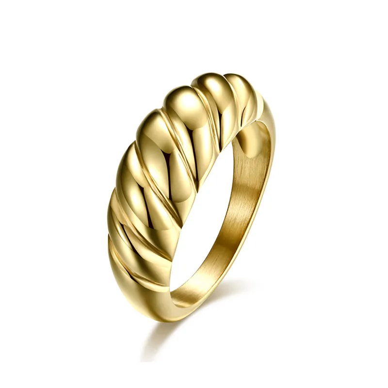 Europeisk stil Geometrisk Twine Bröllop Ringar för kvinnor 2021 Smycken Fashion Gold Färg Rostfritt Stål Förlovningsband Anel