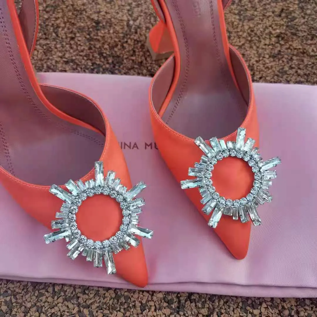 New Season Shoes Amina Muaddi Pumps Begum Embellished Satin Slingback Crystal Wedding