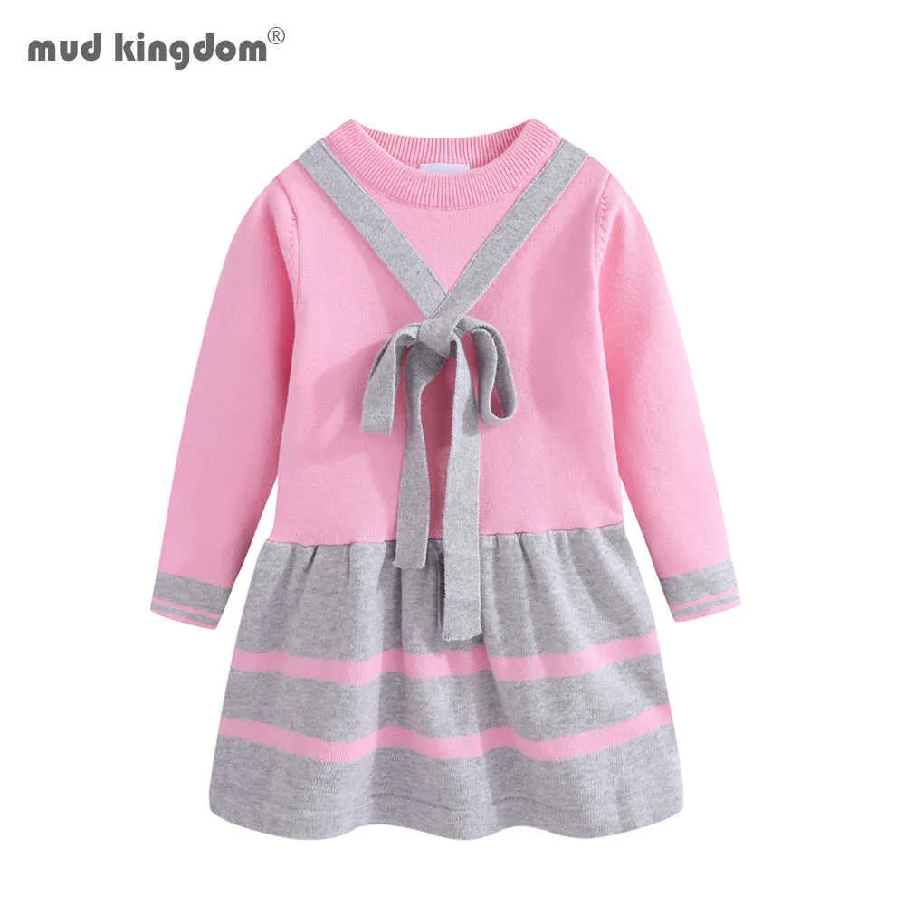 Mudkingdom Little Girls Sweter Smoking School Cute Stripe Bow Spadek Ubrania dla 210615