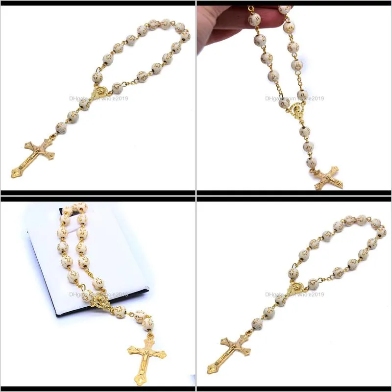 car hanging cross bracelet rosary plastic bronzing cross bracelet