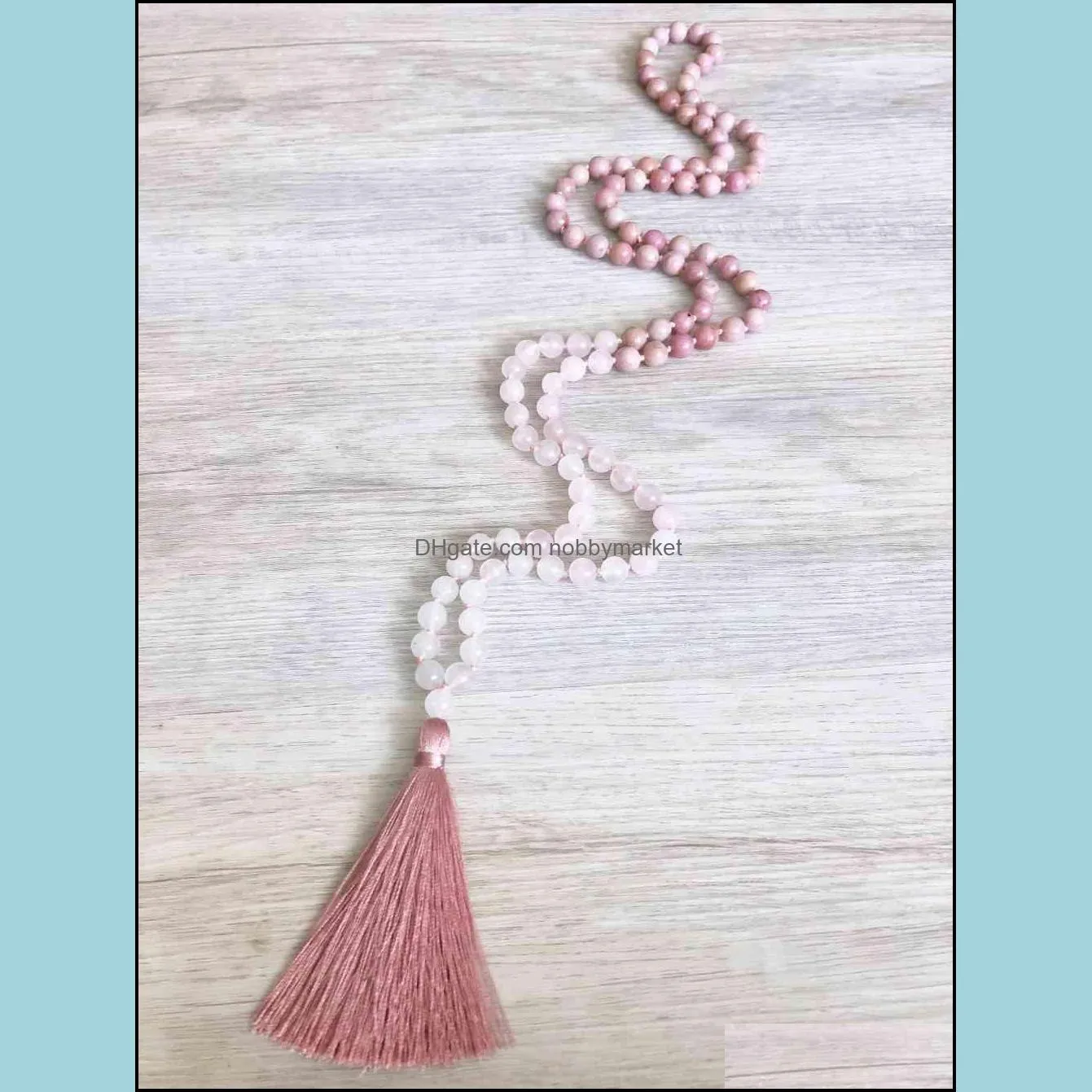 Rhodonite & RoseQuartz Necklace 108 Mala Beads Necklace Hand Knotted Necklaces Taeesl Necklaces Prayer Meditation Beads 210323