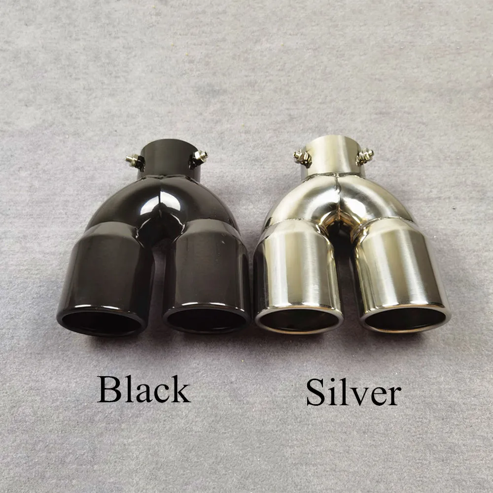 One Piece Car Styling Black/Silver Stainless Steel Exhaust Pipe Universal Y Model Dual Outlet Muffler Tip Tailpipe Nozzles