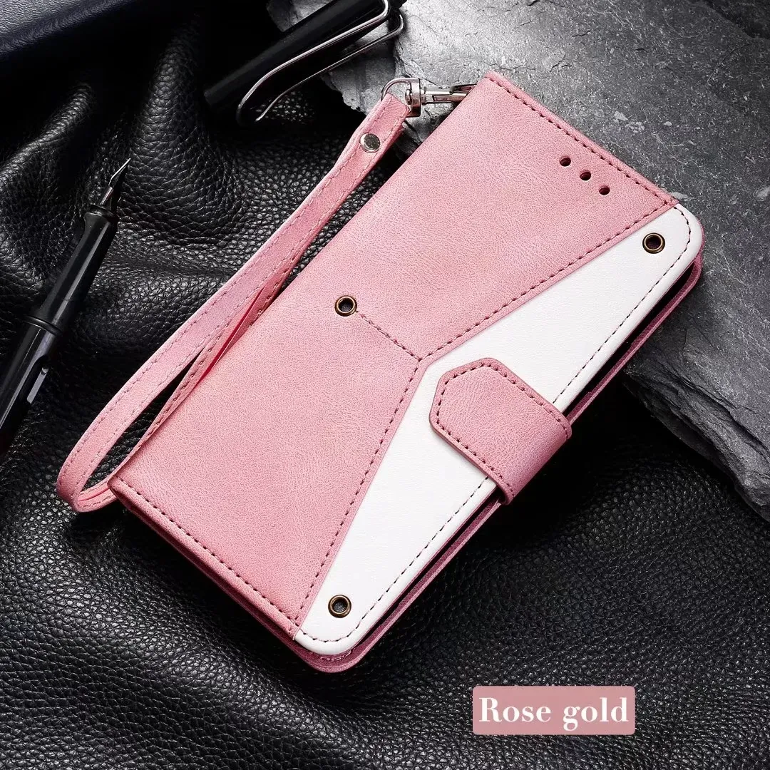 Cas de téléphone de portefeuille pour iPhone 15 14 13 12 11 Pro Max XR XS X 7 8 Plus Rivets Couture PU Le cuir Flip Kickstand Cover Cover With Multi Carte Slots