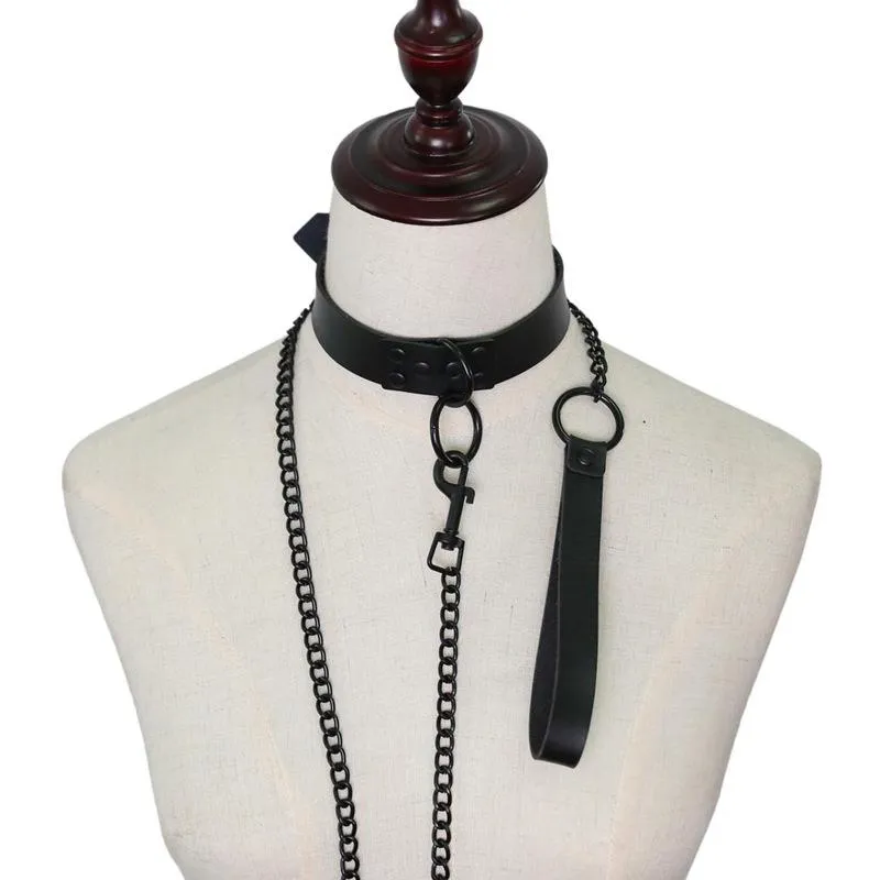 Choters Black Sexy Rebite Alternativa Metal Escrava PU Colar De Couro Tracção Corrição Corrente Bondage Sexo Brinquedos para Colar Gargantilha