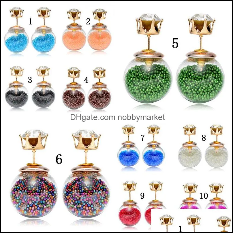 Stud Örhängen Smycken Dubbelsidig Pärla Kvinnor Övningar Transparent Glas Kubik Zirconia CZ För Candy Color Quicksand Fashion Drop Delivery 2