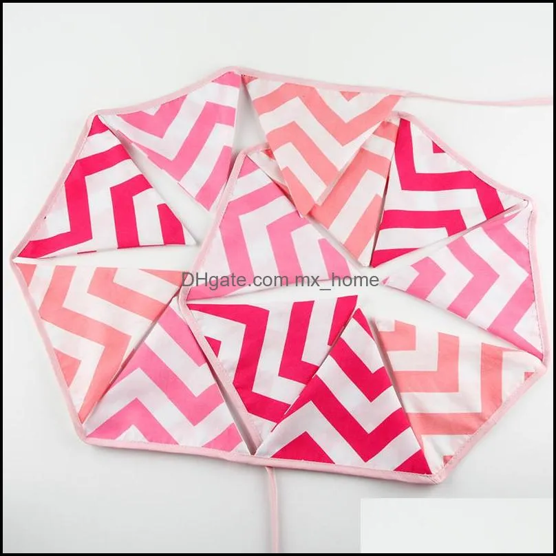 Wholesale- 3.2M Pink Wave Fabric Bunting Flags Handmade Personality Wedding Birthday Party Decoration Banner Customize Garland1