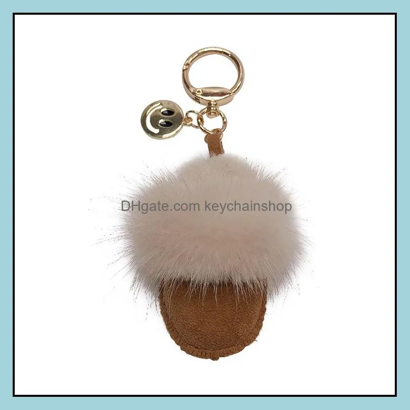 Luxury handmade mink slippers keychain simulation shoes bag pendant key chain immortal flower accessories pendant Llaveros