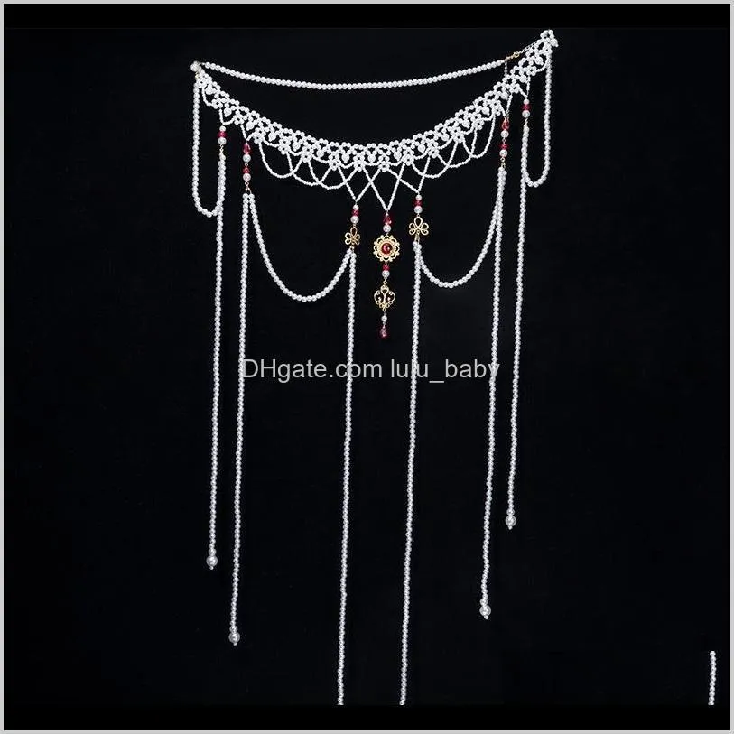 Belly Chains Body Jewelry Drop Delivery 2021 Handmade Chain Womens Antique Long Tassel Pearl Tang Style Flat Collar Waist Ru Skirt Po Accesso