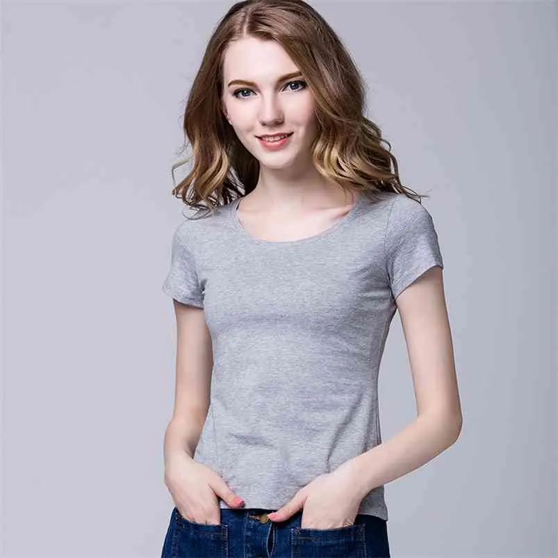 Zomer vrouwen 100% katoen korte mouw t-shirts mode hoge kwaliteit dames t-shirts 210722