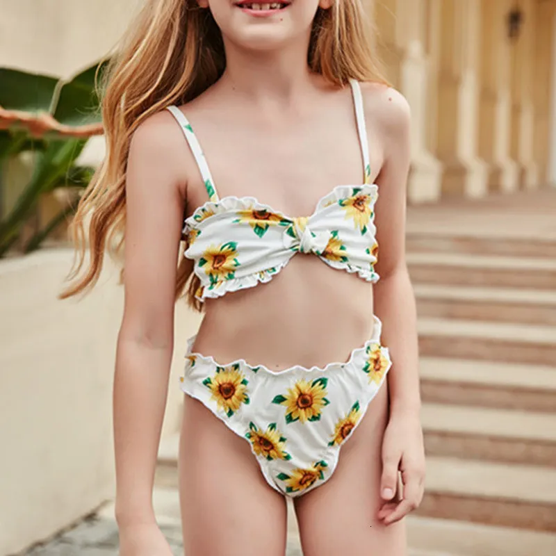 Bloemprint Bikinis String Girl Bathing Sweet Swimsuit Kinderen 2 stuk Pakken Zomer Bikini Set Kids Badmode