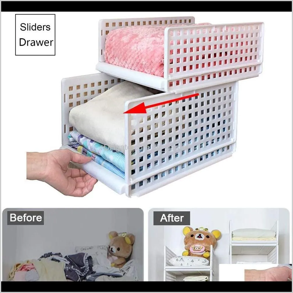 stackable wardrobe closet storage organizers basket plastic drawer foldable cloth shelve rack layered separator drawer assemble shelf