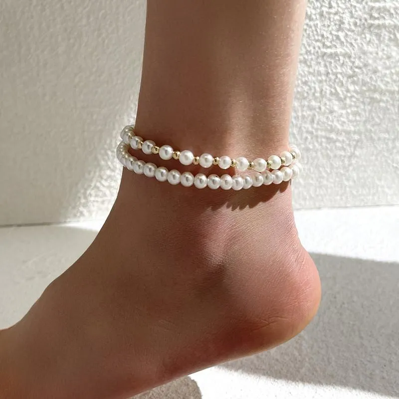 Anklets Sweet Imitation Pearl Chain For Women Fashion Trendy Bracelet Foot Body Jewelry Accessories