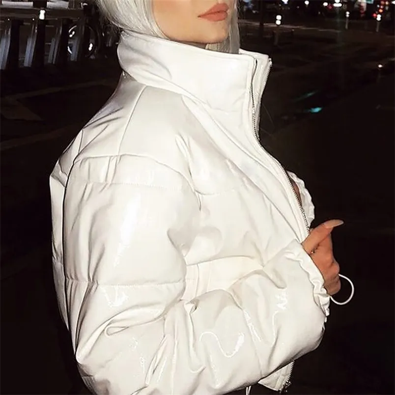 Causal Slim Kobiety Ciepłe puffer Czarna Kurtka Zimowa Żeński White Down Bubble Coat Turtleneck Długi Rękaw Zipper Grube Parkas 210510