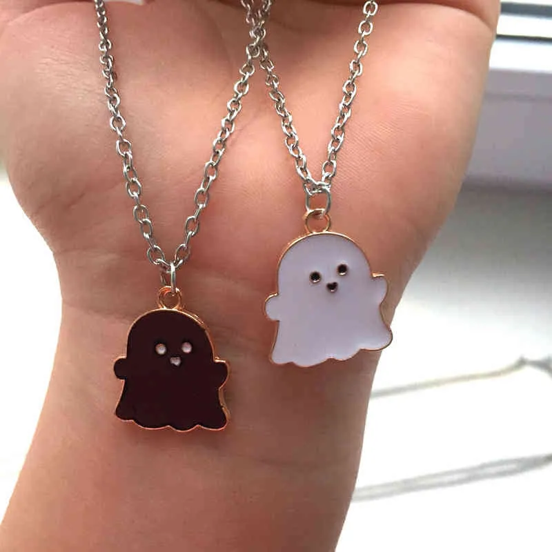 Goth Necklaces: Cute Ghost Pendant Necklace Enameled Charm Jewelry