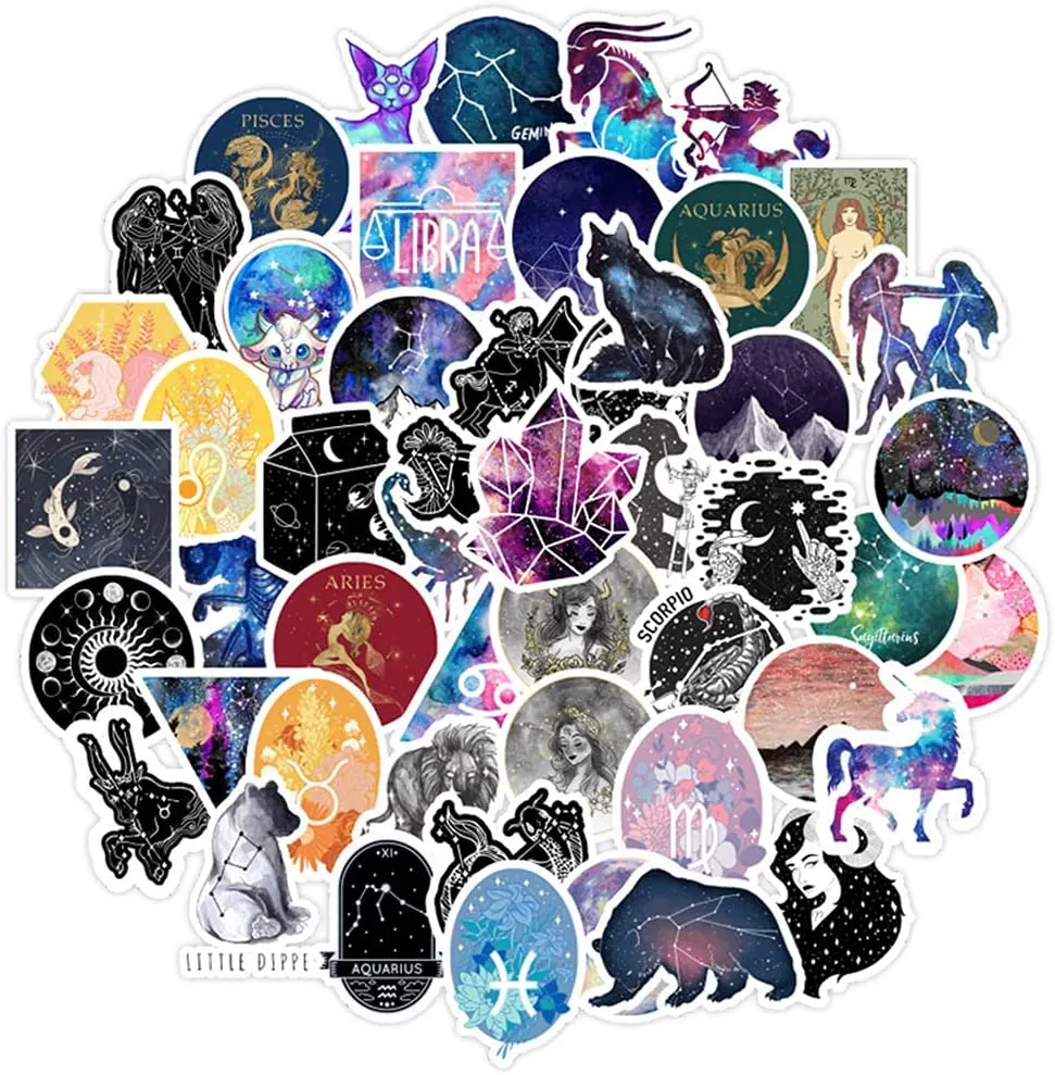 50Pcs-Pack Small Zodiac Constellations Vinyl Sticker Waterproof Stickers for Bottle Laptop Car Planner Scrapbooking Phone Cup Wardrobe Wall Door Organizer Decal