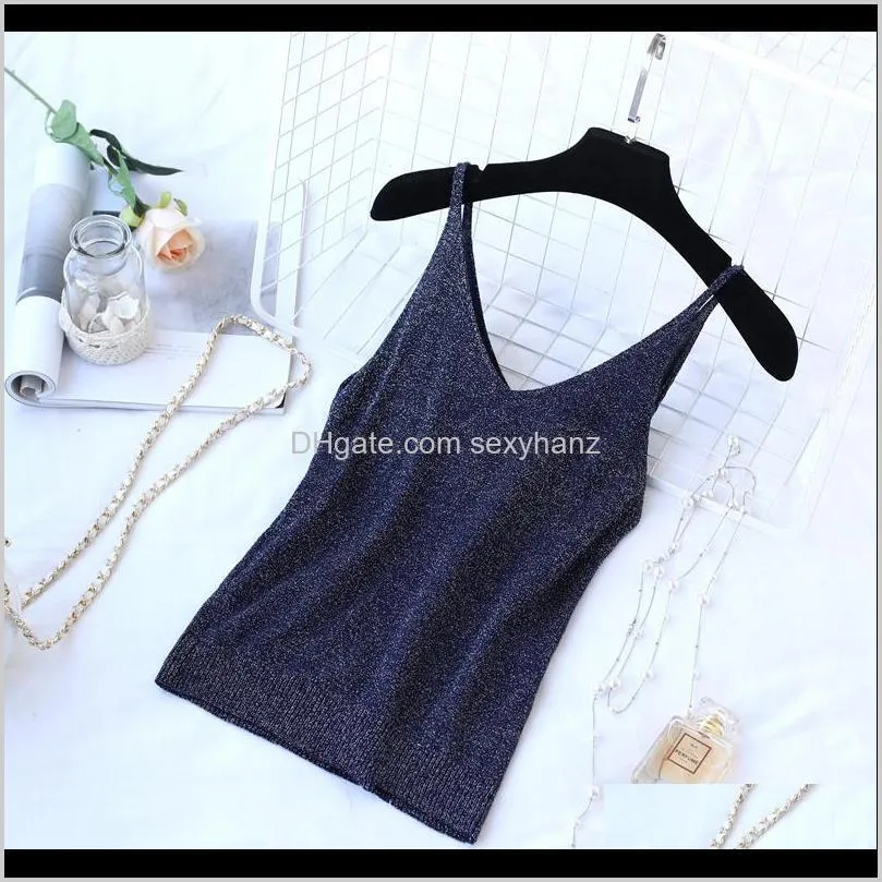 knitted v-neck tank tops women sexy lurex vest female casual sleeveless camisole fashion camis ladies sling slim 2019 summer new