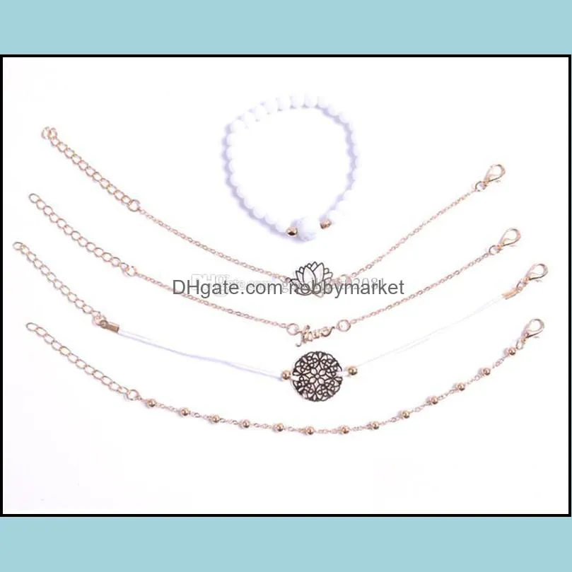 lotus pendant love letter bracelet White turquoise 5pcs/set multilayer bracelets luxury designer jewelry women bracelets 2020 HOT SALE