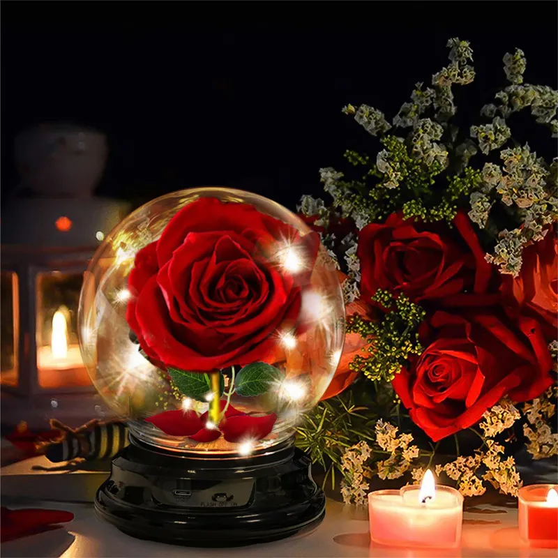 LED Strings Home Decor Warm Light Infinity Rose Lamp Gift Led Light String Forever Rose Flower PC Dome Artificial Flower Lamp Gifts