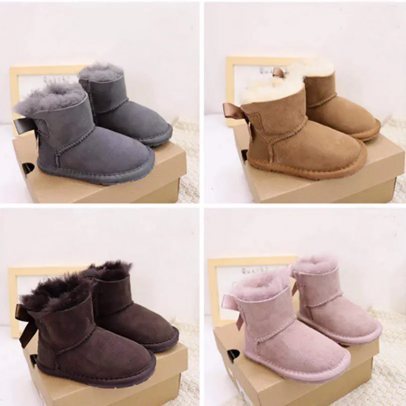 Дизайнерские дети луки сапоги натуральные кожаные малыши снежные ботинки сплошные ботас зимняя девушка обувь для девочек для девочек HH21-736