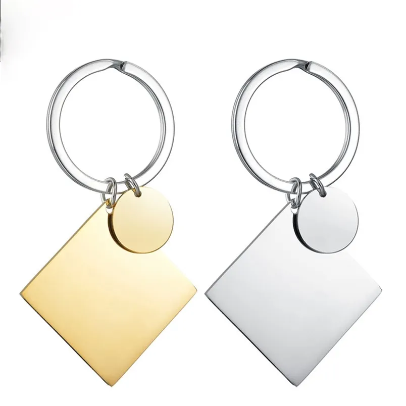 100% acier inoxydable carré pendentif porte-clés blanc armée Ketting pour gravure miroir poli voiture porte-clés en gros 10 pièces 210409