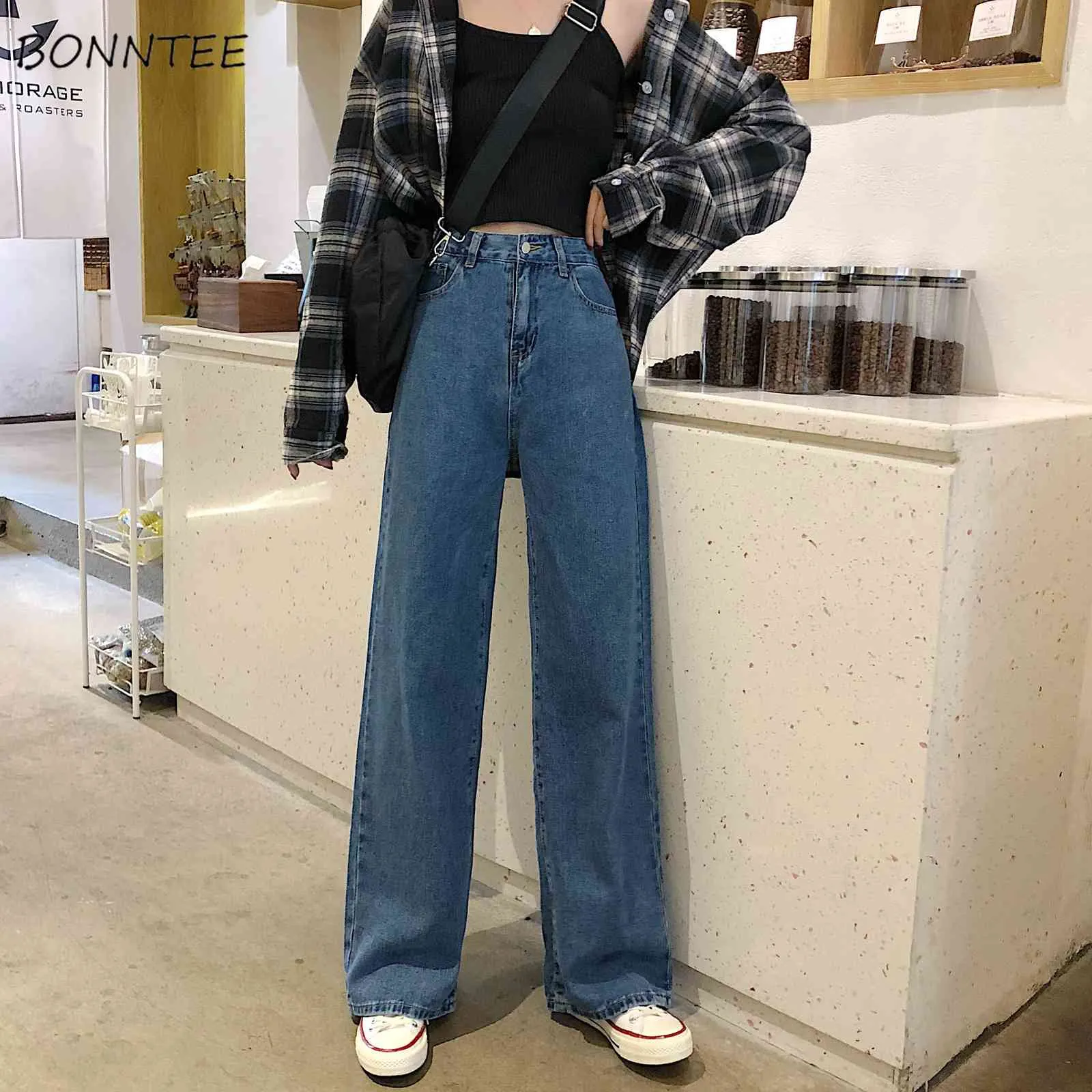 Jeans Mujeres Denim Pantalones Largos Pantalones Coreanos Rectos Bolsillos  De Estilo Coreano Para Mujer Cintura Alta Casual Estudiantes Sueltos  Streetwear Harajuku Chic Y0320 De 32 € | DHgate