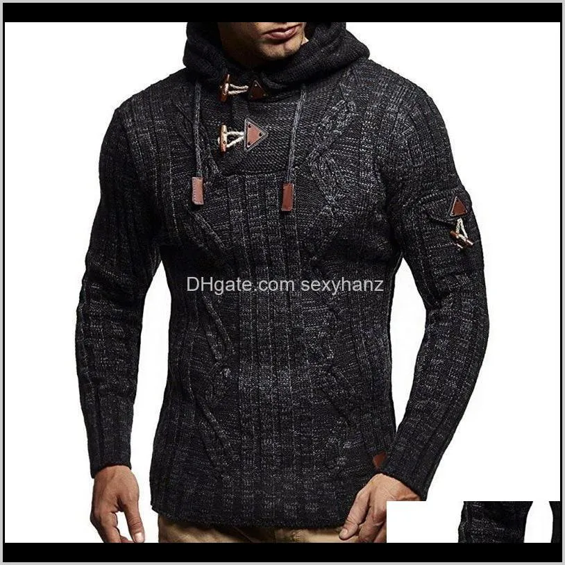 sweater men new autumn winter 2020 eu size men`s fashion rope hoodie casual slim knit sweater pdj9#