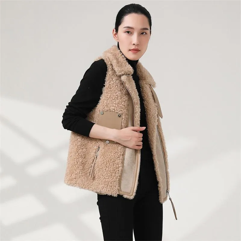 Kvinnors Fur Faux 2021 Vinter Solid Färg Kvinna Vest Mode Tjocken Kvinnor Waistvest Loose Casual High Quality Ladies Gilet T1425