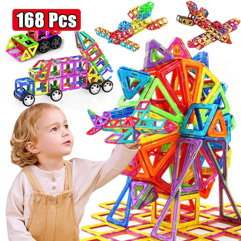 Designer magnético 30-168pcs para crianças Conjunto de construção Modelo de construção de brinquedo plástico brinquedos educativos para crianças q0723