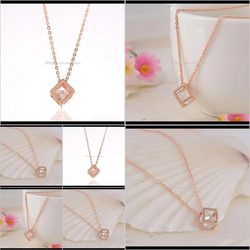 charm  cube clavicle chain pendant women`s fashion new alloy diamond necklace jewelry yiwu