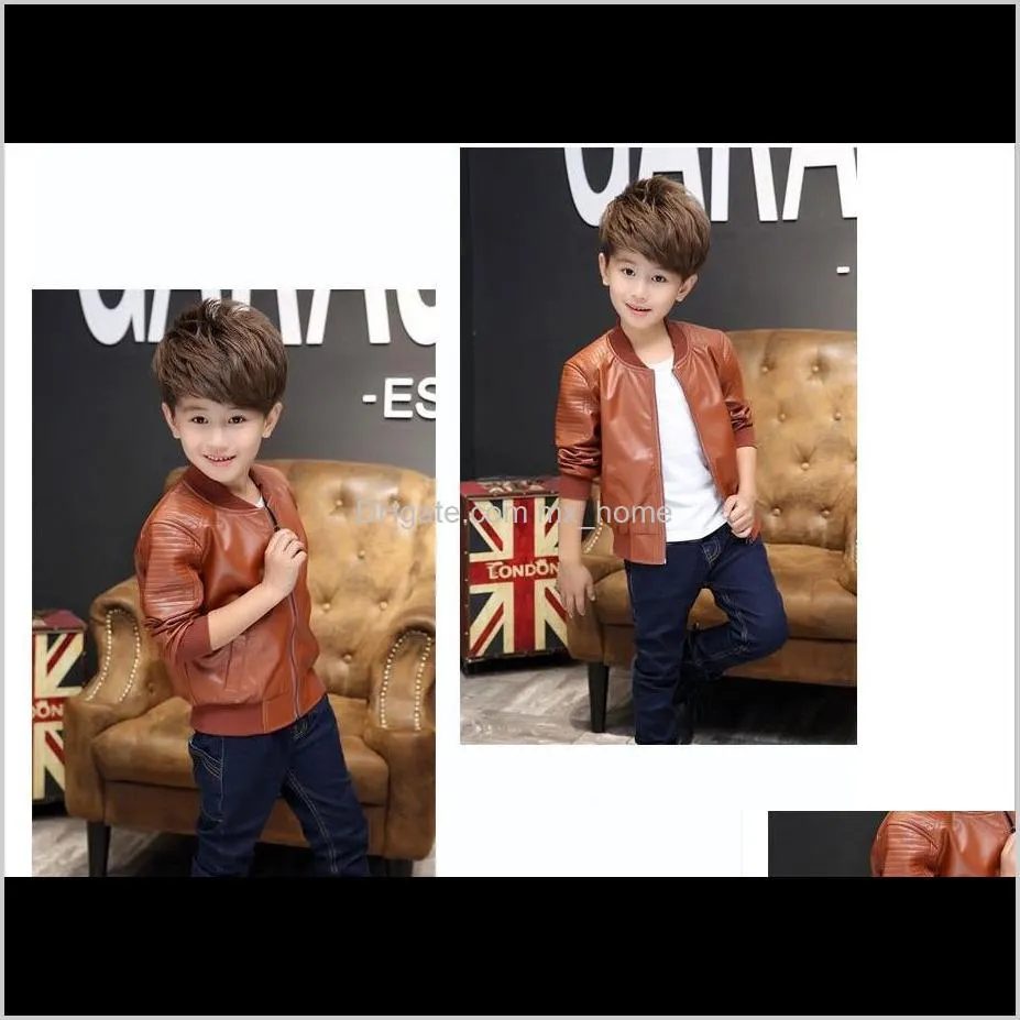 2021 new hot sale boys pu leather jackets big boy casual coats spring autumn kids zipper outwear black/brown 100-160cm retail