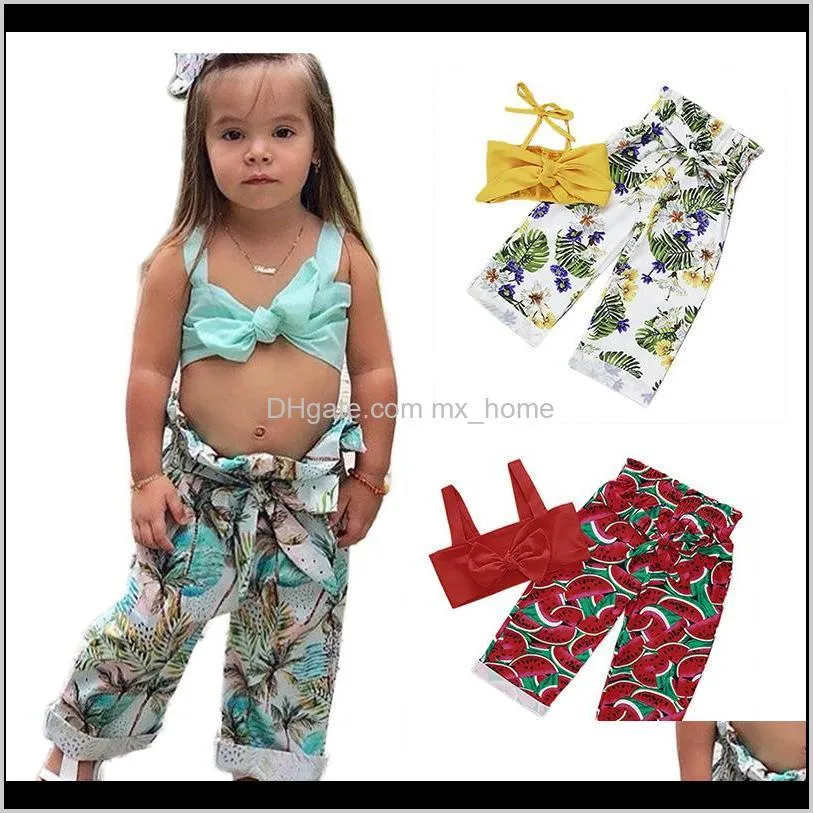 Bébé Enfants Maternité Drop Delivery 2021 Bébé Filles Tenues Bretelles Arc Imprimé Floral Pantalon Taille Haute D'été Vêtements Ensembles 15T Ex4Zr