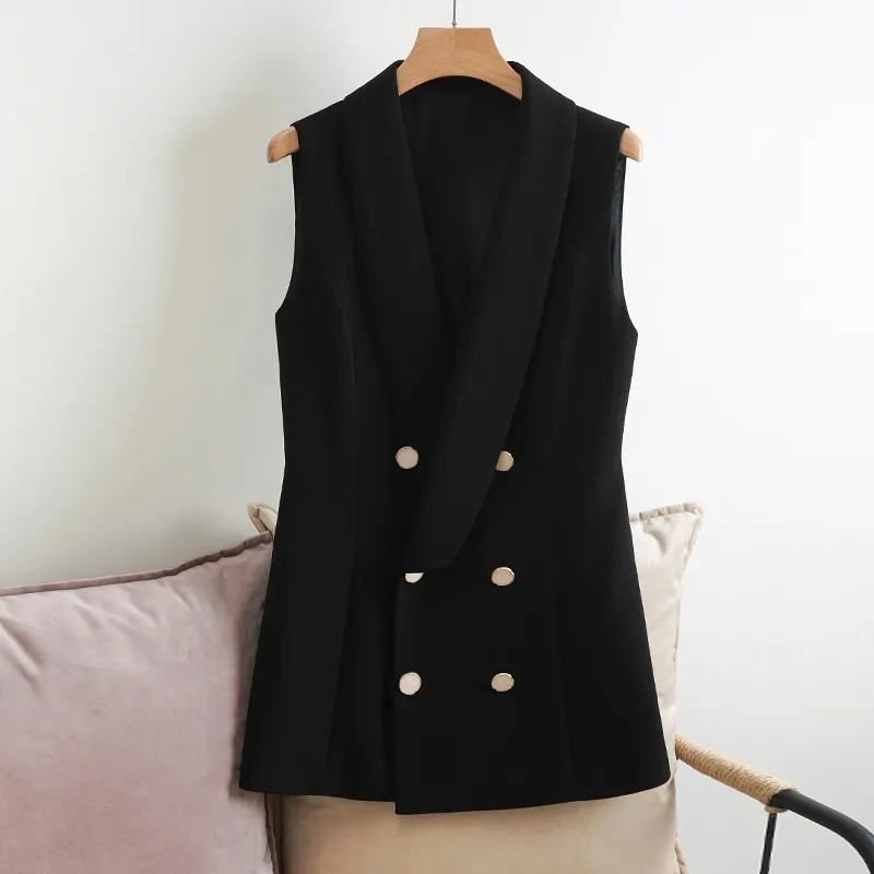 lente en herfst hoge kwaliteit dames pak mode dubbele breasted dames zwarte jas lange vrouwelijke blazer 210527