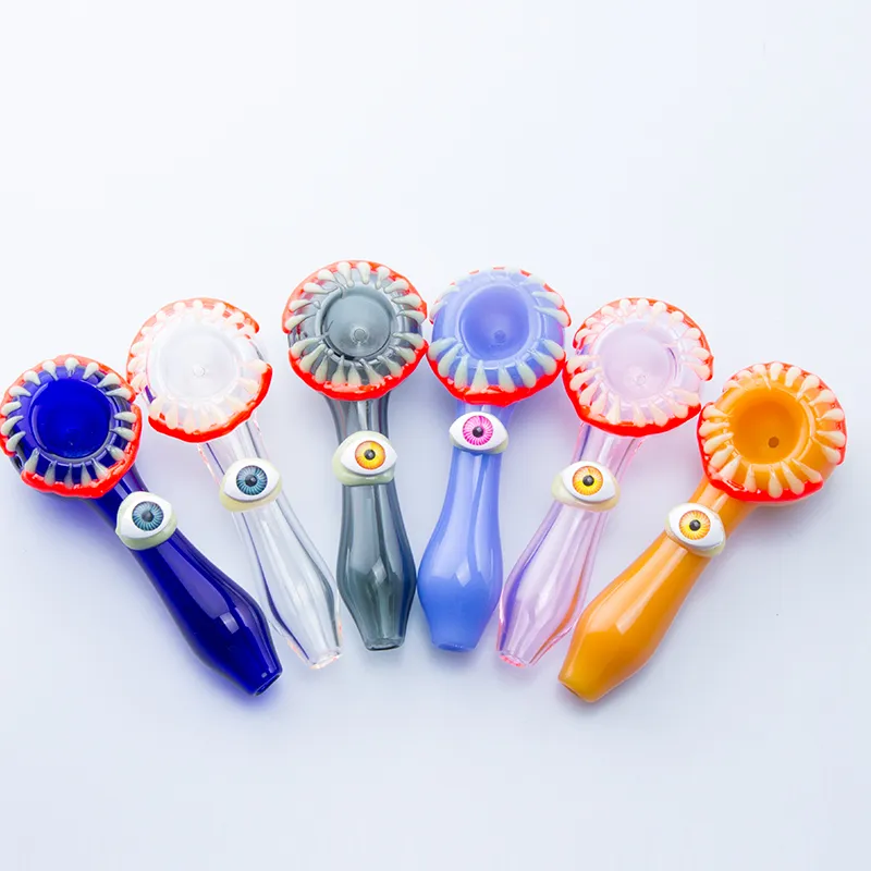 Y225 Luminous Smoking Pipe About 4.52 Inches Evil Eye Style Glowing Tobacco Spoon Bowl Colorful Dab Rig Glass Pipes