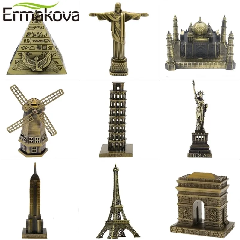 ERMAKOVA Metal Architecture Figurine World Famous Landmark Building Souvenir Statue Home Office Desktop Decor Christmas Gift 211122