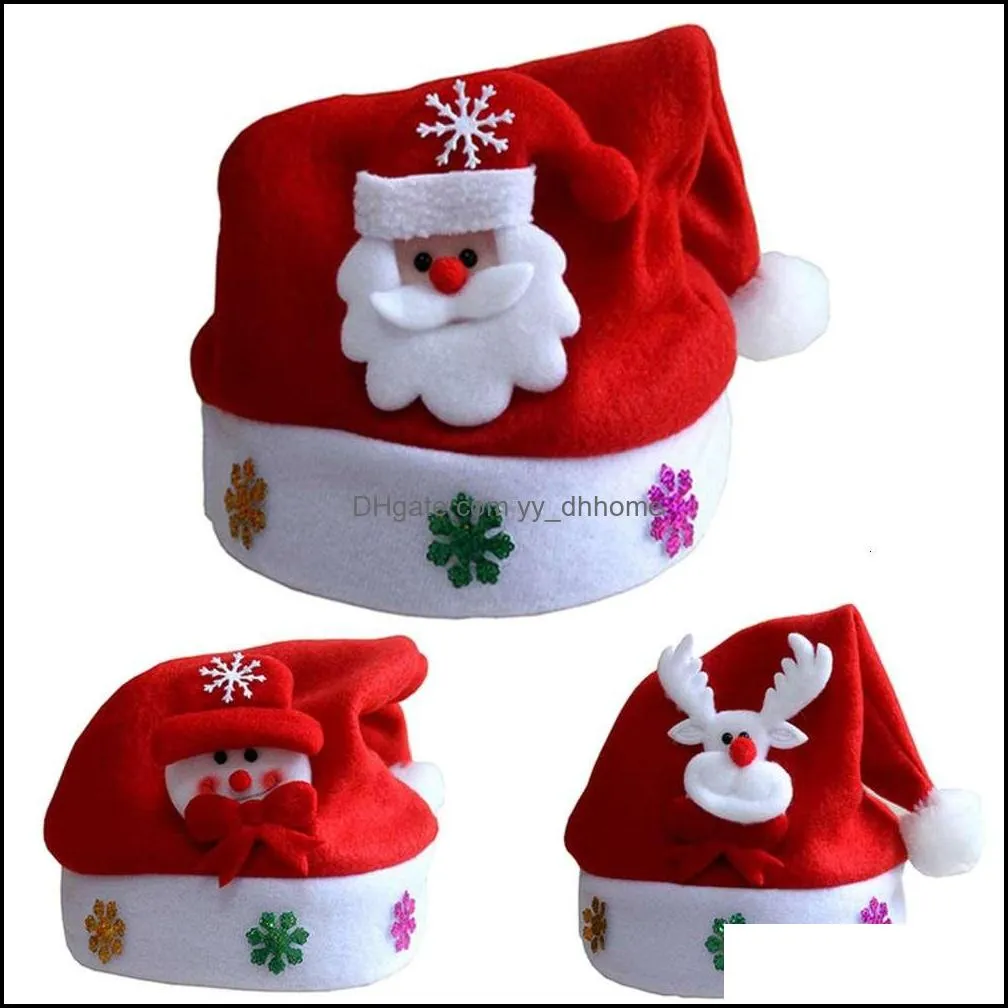 Led Christmas Hats Lights Up Cap Santa Snow Doll Elanden Xmas For Adult Kid New Year`s festive holiday articles