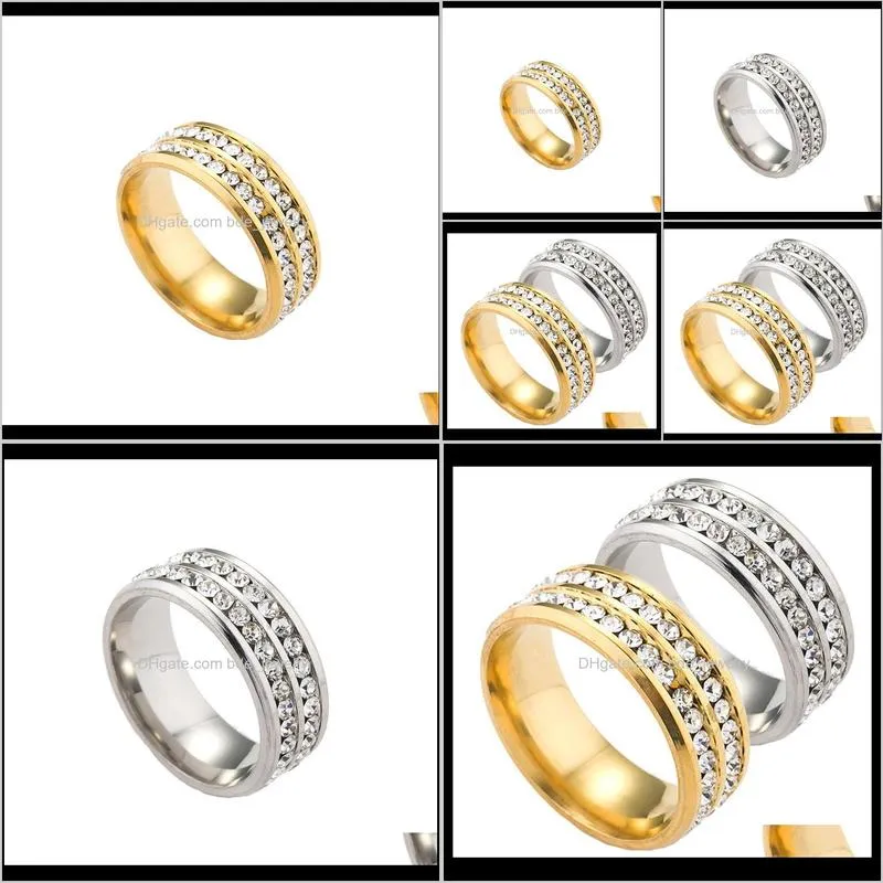 titanium 2 round zircon crystal ring finger rings for women men wedding ring jewelry luxury