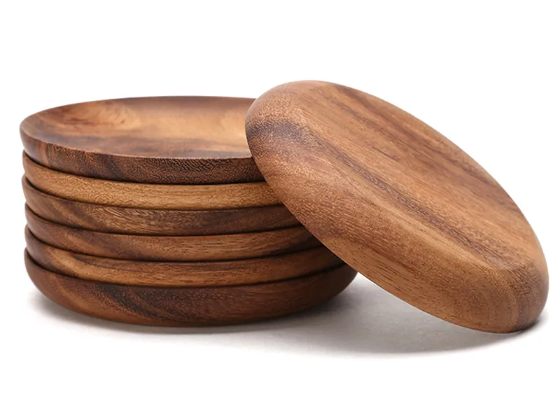 Round Wooden Plates High Quality Acacia Wood Serving Tray Cake Dishes Tableware Plate for Dessert Salad 2 Sizes Wood Utensils (6)