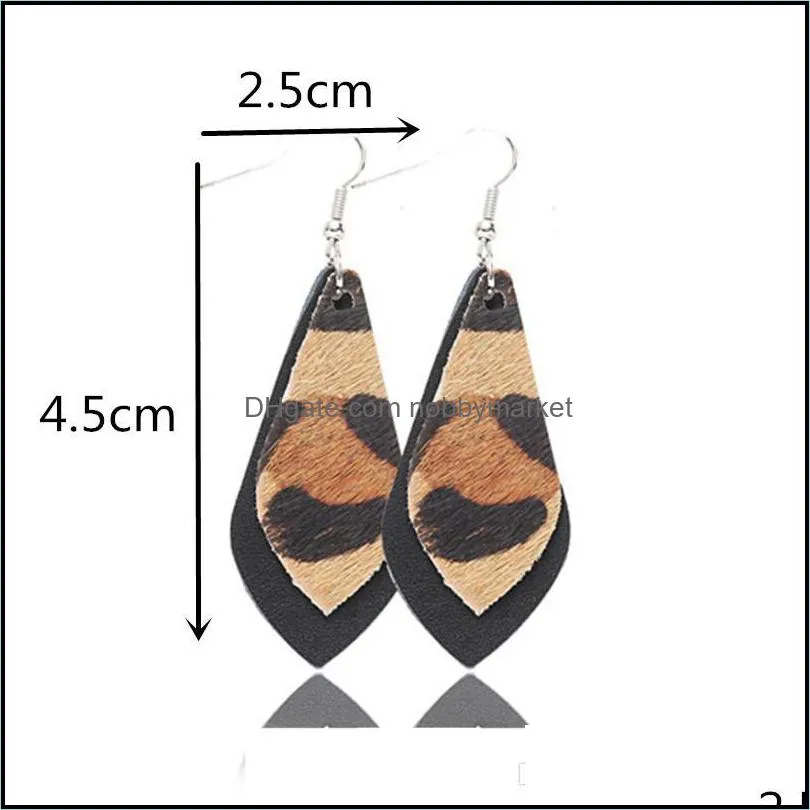 New Arrival Printing Leopard Drop Earrings Autumn & Winter Double Layers Leaf Real Leather Dangle Earrings For Women Charm Gift