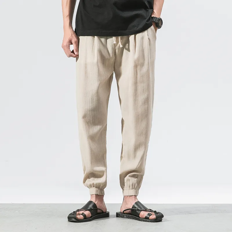 Китайский стиль гарема Jogger штаны мужские хлопковые льняные спортивные штаны брюки мужчины повседневные легкие весенние летние мужчины Joggers 5XL