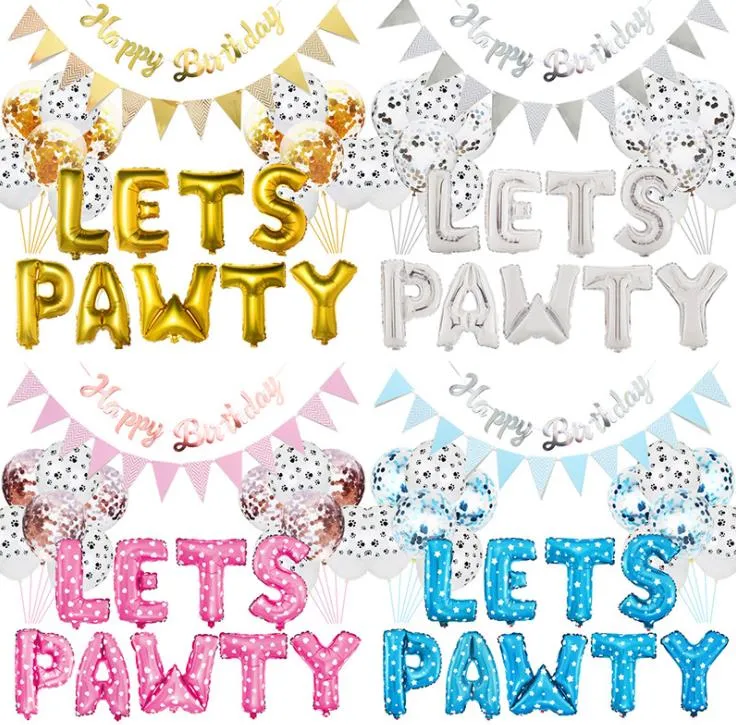 23pcs / zestaw Pet Dogs Party Decoration Kit Pozwala Pawdy Balloons Banny urodzinowe Banery urodzinowe dla psa Cat Sn2883
