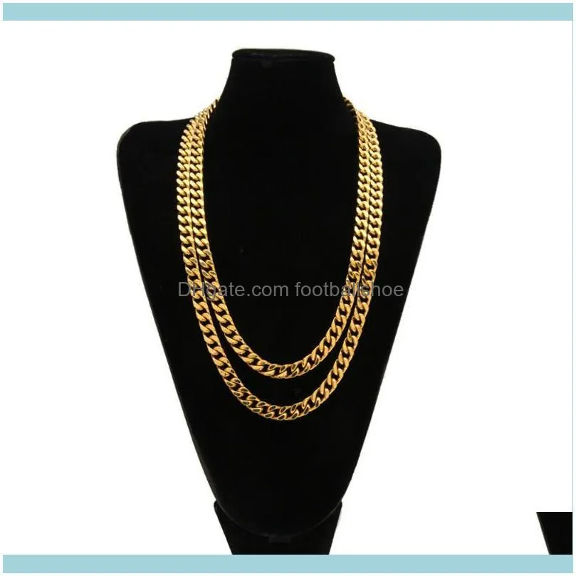 Hip Hop Gold Color 316L Stainless Steel Cuban Link Chain Necklaces For Men Jewelry 9mm 24