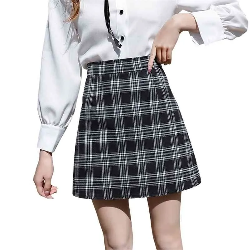 Primavera Mulheres Saia Cintura Alta Malaia Mini Curto A-Linha Feminino Doce Doce School Uniformes Preppy Roupas 210621