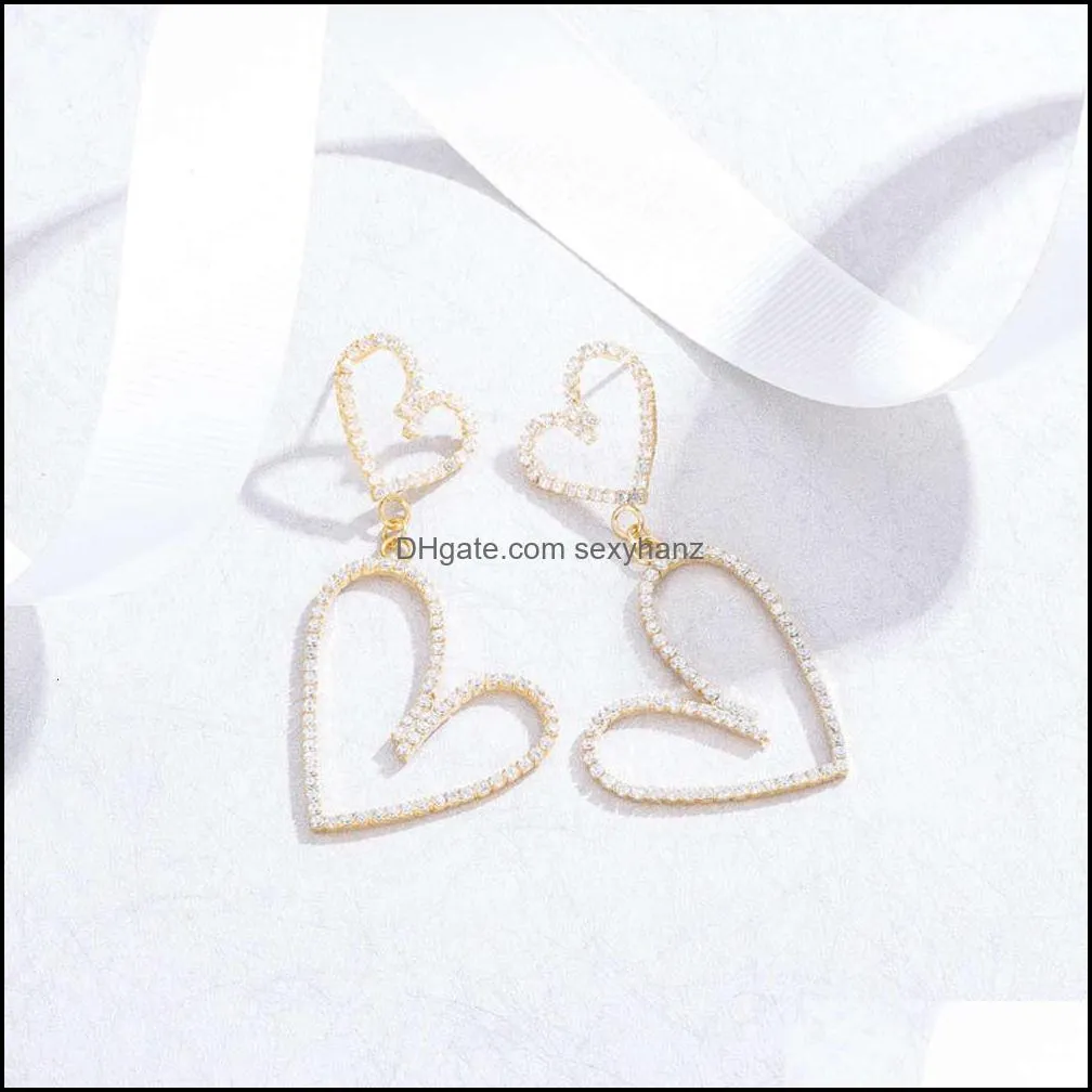 S925 silver needle super sparkle zircon Love Earrings feminine style long Fashion Japanese and Korean simple personality