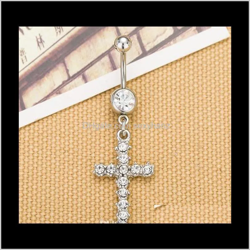 d0192 ( 1 color ) the cross style 018-01 belly button navel rings with clear stones body piercing jewelry shipping