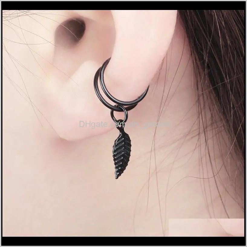 fashion no pierced ear clip cuff wrap earrings leaf feather pendant non-piercing clip earrings for women party statement jewelry